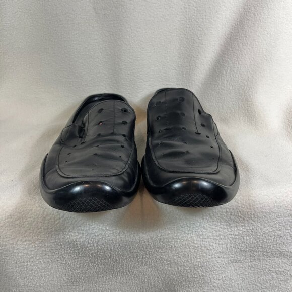 Prada Men's Black Leather Loafers Slip On Breathable Clog Size 11 - Picture 5 of 10